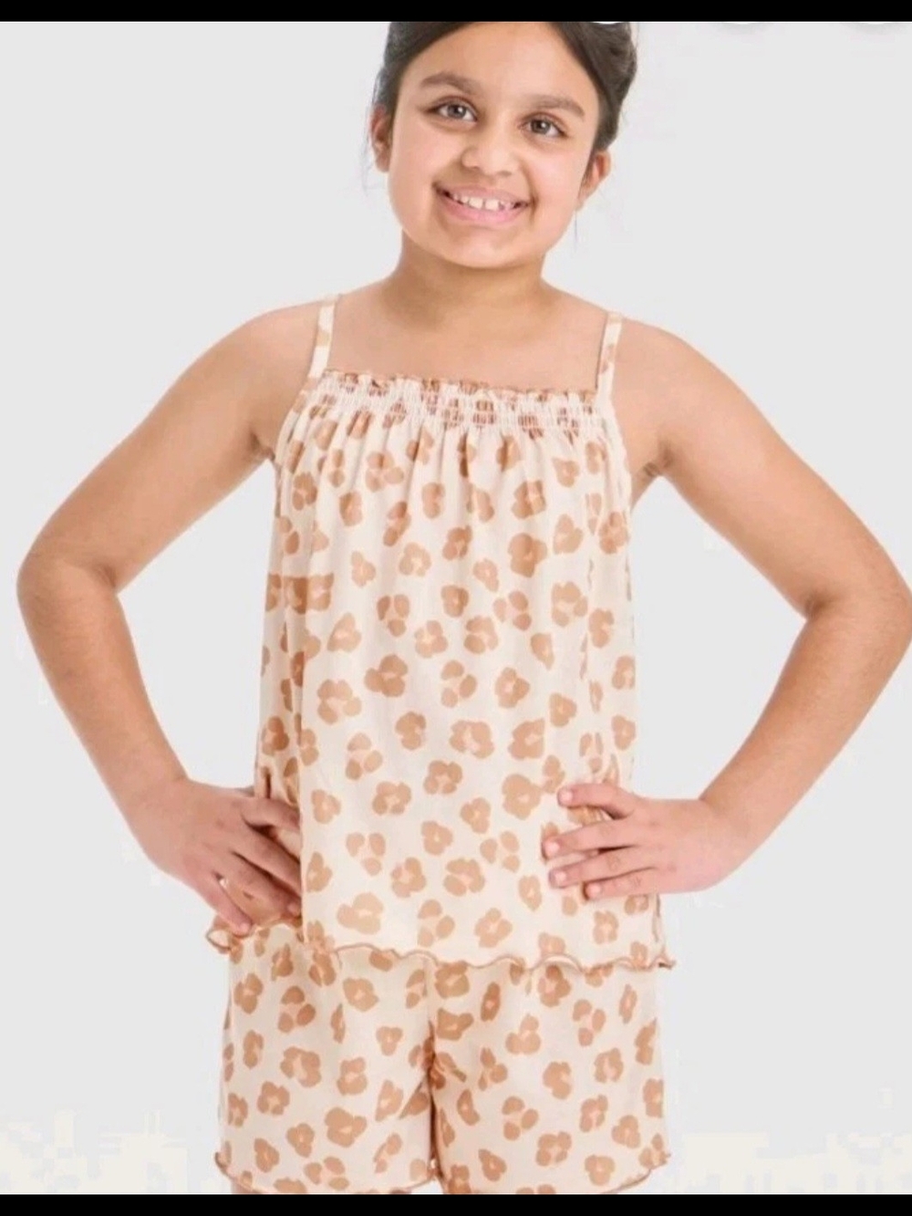 Cat & Jack Girls Beige/White Leopard Print Pajama Set, Size S (6/7)